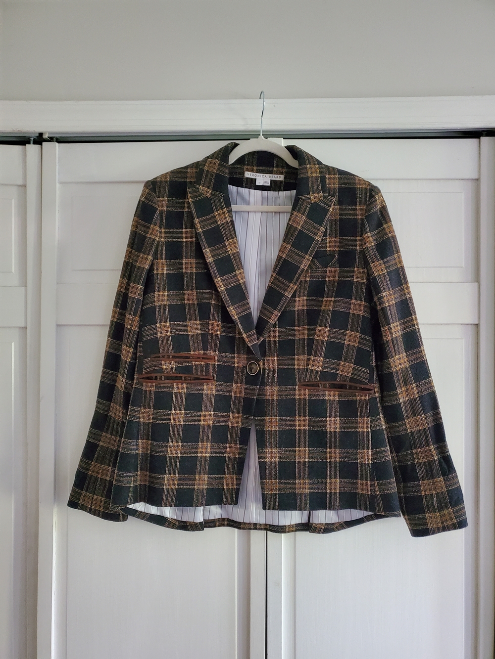 Veronica Beard Blue Plaid Single Button Blazer With Pockets